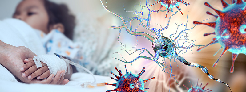 child in hospital with covid cells and neurons