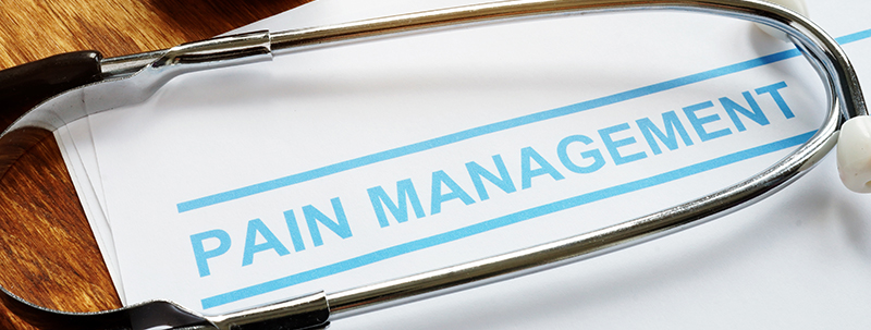 Stethoscope and document with Pain Management title