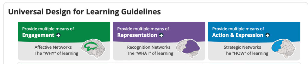 Universal Design For Learning Guidelines image thumbnail, with link to the CAST universal design for learning guidelines web page.