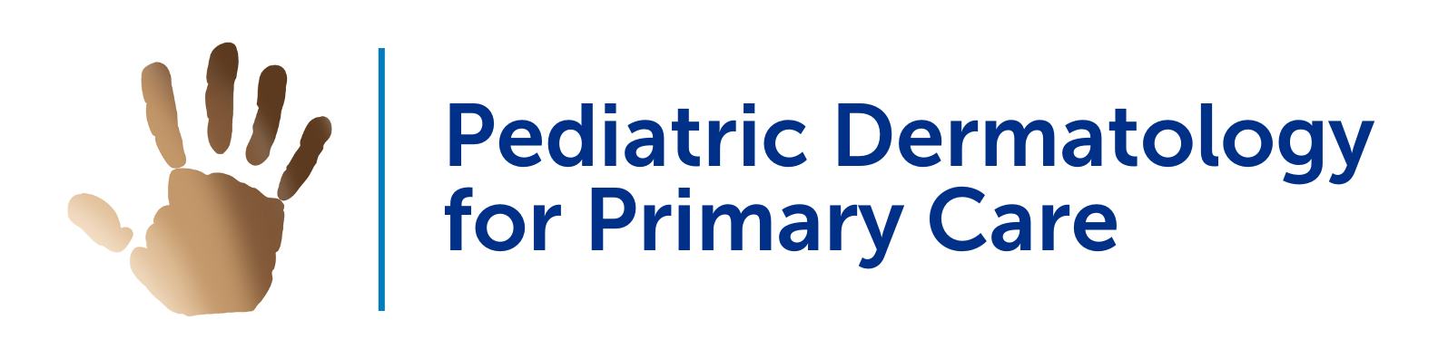 Hand print with various skin tones with the Pediatric Dermatology for Primary Care text